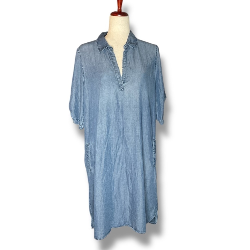 Velvet Heart Medium Blue Denim Split Neck Tunic Sheath Dress Size Medium